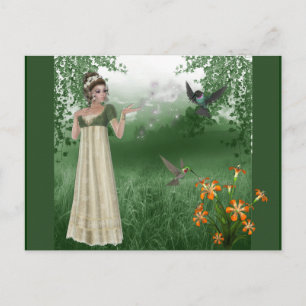 Carte Postale Elfe Magie dans le champ d'herbe avec les colibris