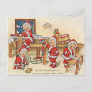 Carte Postale Elfes fabriquant des jouets