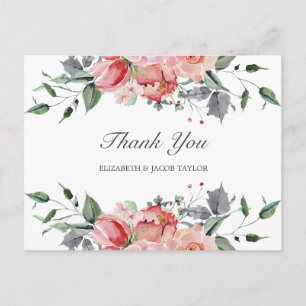 Carte Postale Elizabeth Elegant Fleurs Roses Mariage Merci