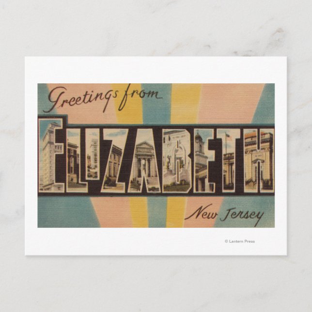 Carte Postale Elizabeth, New Jersey - Scènes de grandes lettres (Devant)