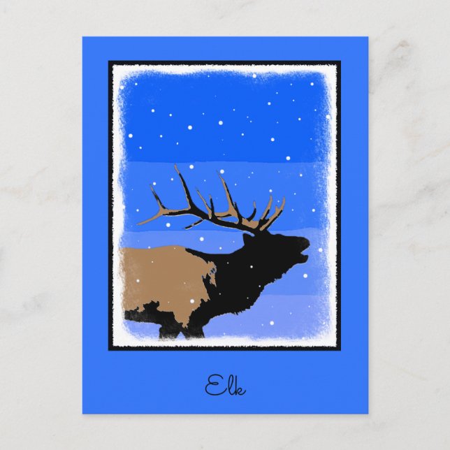 Carte Postale Elk bouillonnant en hiver - Art original de la fau (Devant)