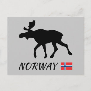 Carte Postale Elk norvégien et drapeau