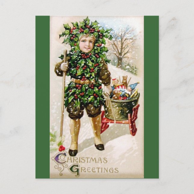 Carte Postale Ellen Clapsaddle : Holly Boy avec des jouets (Devant)