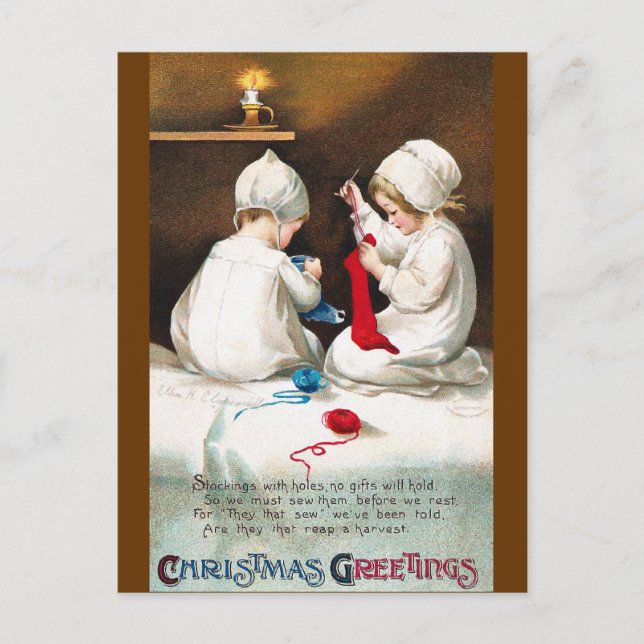 Carte Postale Ellen H. Clapsaddle : Filles cousant des bas (Devant)