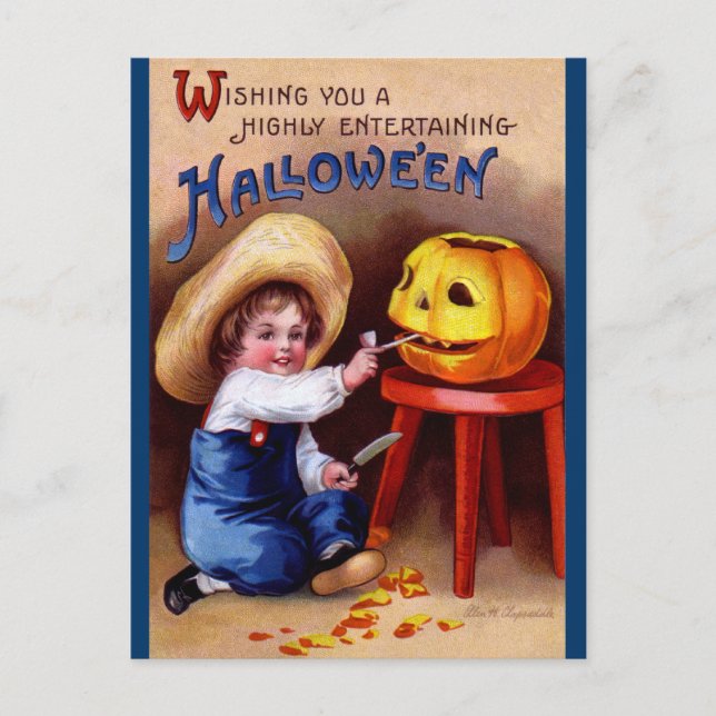Carte Postale Ellen H. Clapsaddle : Garçon avec Jack O'Lantern (Devant)