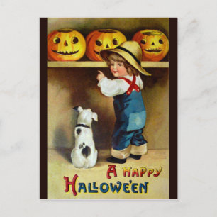 Carte Postale Ellen H. Clapsaddle : Garçon, chien et Jack O'Lant
