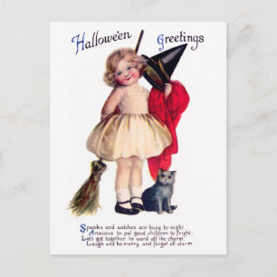 Carte Postale Ellen H. Clapsaddle : Petite sorcière avec chat