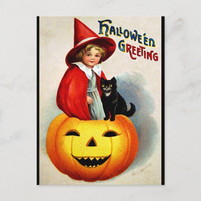 Carte Postale Ellen H. Clapsaddle : Sorcière à Jack O'Lantern (Devant)
