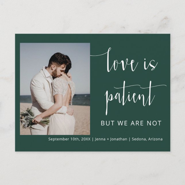 Carte Postale Elopement photo minimaliste moderne Emerald Green (Devant)