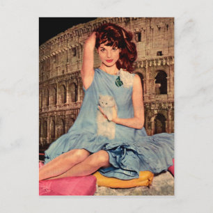 Carte Postale Elsa Martinelli et chaton blanc