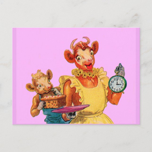 Carte Postale Elsie la vache et sa fille Beulah - C'est l'heure  (Devant)