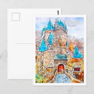 Carte Postale Eltz Castle Allemagne Voyage Aquarelle croquis