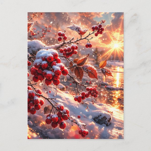 Carte Postale Embers of Winter Red Berries Snow (Devant)