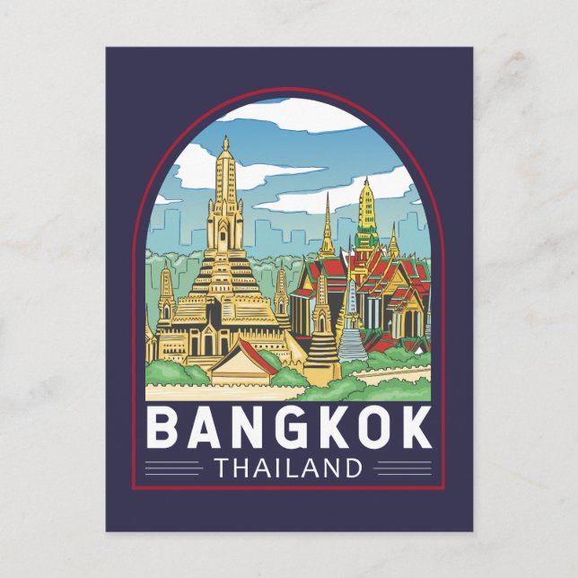 Carte Postale Emblème Bangkok Thaïlande Travel Retro (Devant)