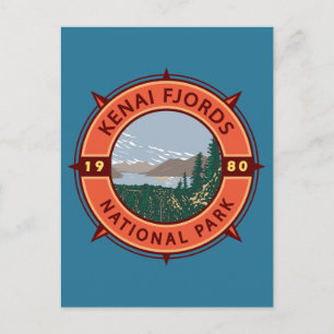 Carte Postale Emblème de compass rétro du parc national Kenai Fj