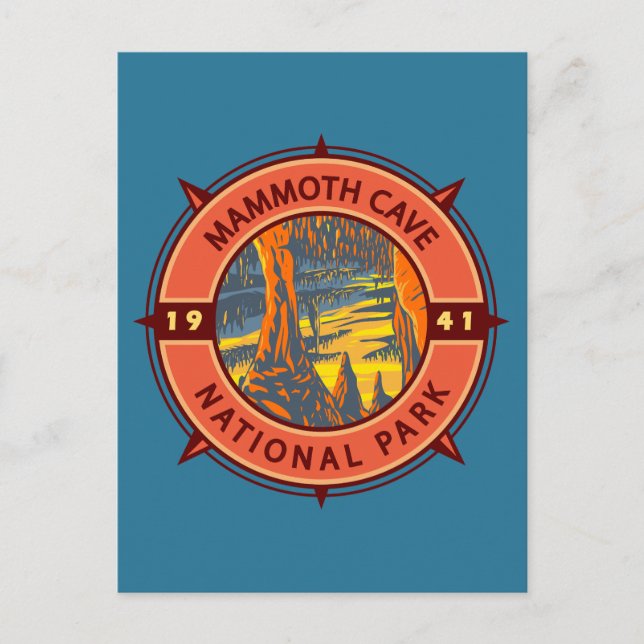 Carte Postale Emblème de la compas rétro du parc national Mammot (Devant)