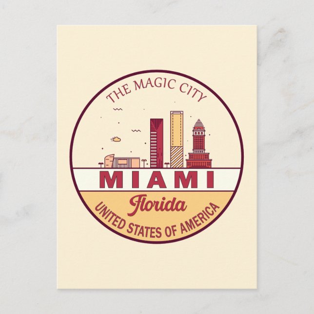 Carte Postale Emblème de Miami Florida City Skyline (Devant)