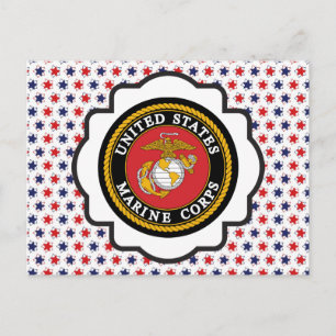 Carte Postale Emblème USMC avec étoiles rouges, blanches et bleu