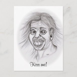 Carte Postale Embrasse-moi ! Dessin drôle noir et blanc Design