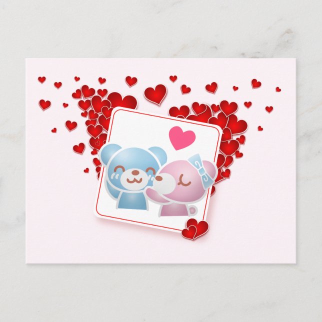 Carte Postale Embrasser les ours avec les Coeurs d'Amour Tout au (Devant)