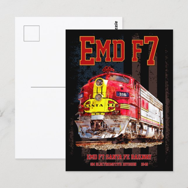 Carte Postale EMD F7 Santa Fe Warbonnet with American Flag. (Devant / Derrière)