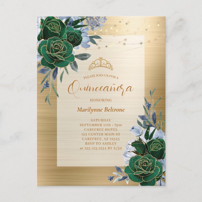 Carte Postale Emerald Green Floral Quinceañera (Devant)