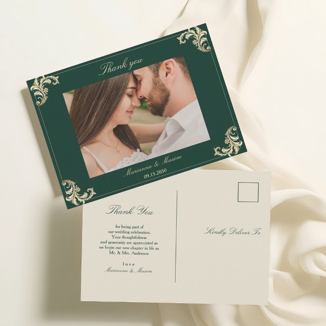 Carte Postale Emerald Green Gold Mariage Merci baroque (Créateur téléchargé)