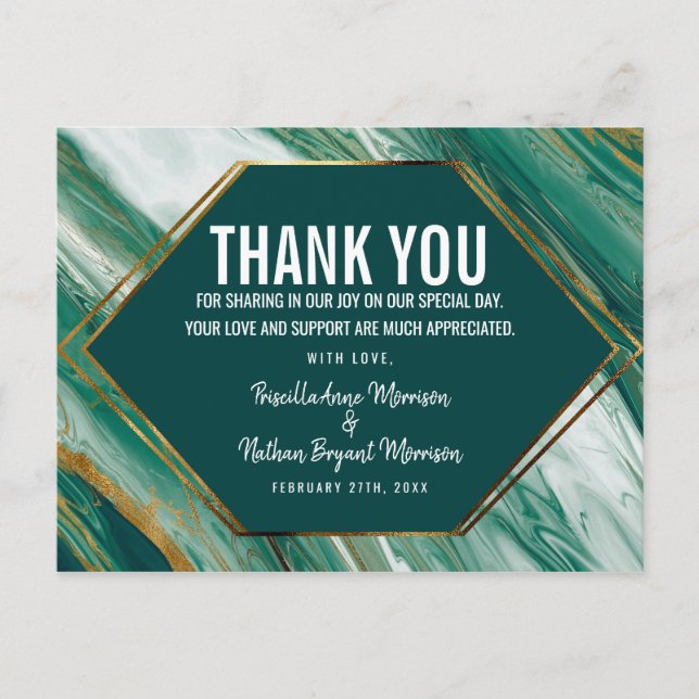 Carte Postale Emerald Green Or Abstrait Agate Marbre Merci (Devant)
