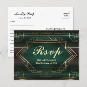 Carte Postale Emerald Green Roaring 20s Wedding RSVP
