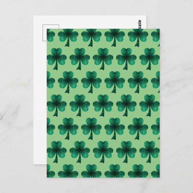 Carte Postale Emerald Green Sparkles Shamrock motif vert sauge (Devant / Derrière)