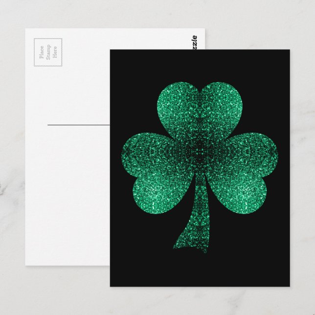 Carte Postale Emerald Green Sparkles Shamrock St Patrick's Day (Devant / Derrière)