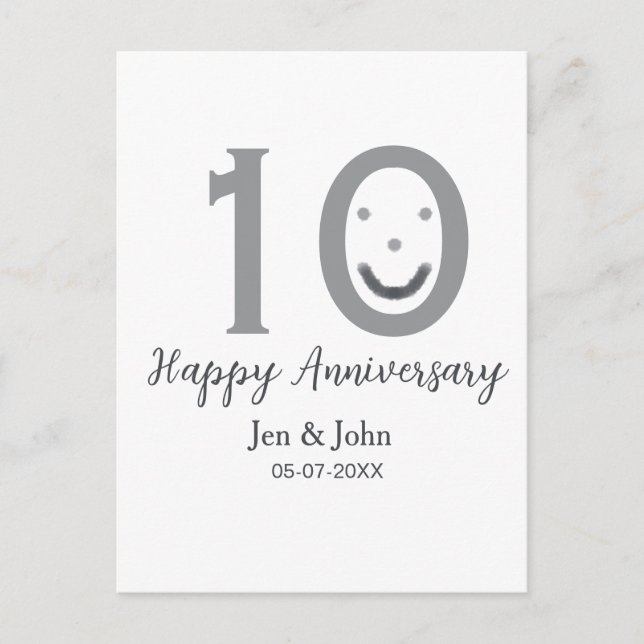 Carte Postale Emoji gras gris de date de 10e anniversaire nom (Devant)