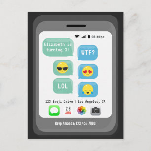 Carte Postale Emoji thème fête d'anniversaire