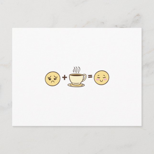 Carte Postale émoticônes de café émoticônes fatiguées + café = e (Devant)