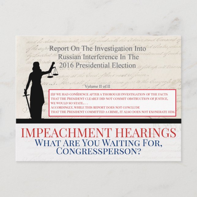 Carte Postale Empêchez Trump Congress Mueller Rapport Justice (Devant)