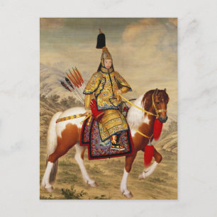 Carte Postale Empereur Chinois Vintage en Armure Dorée Art