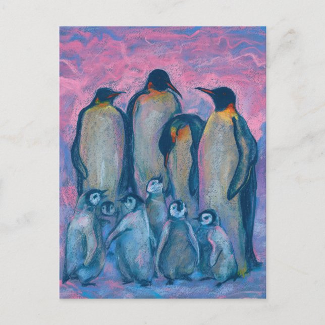 Carte Postale Empereur Penguins Oiseaux Antarctiques Animaux Pei (Devant)