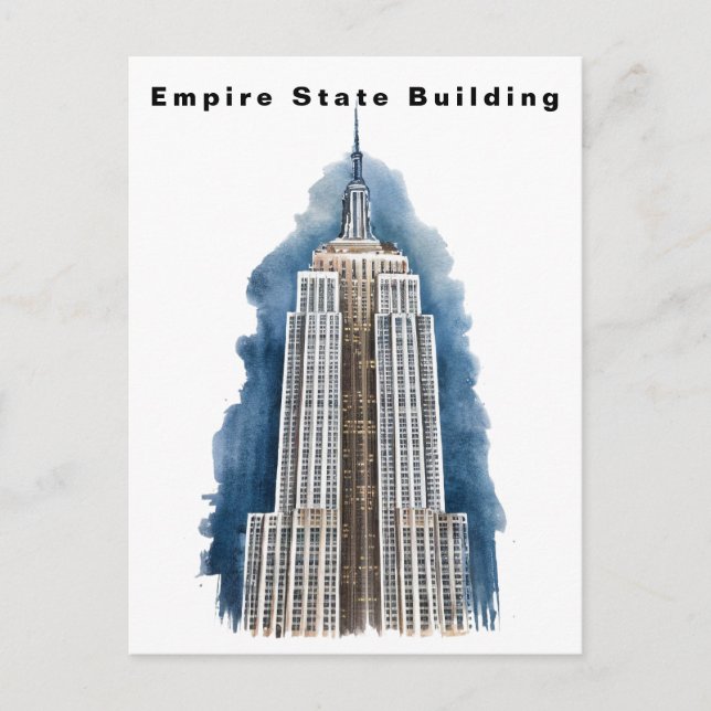 Carte Postale Empire State Building New York Aquarelle  (Devant)