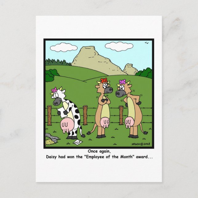 Carte Postale Employé du mois : Dessin de vache (Devant)