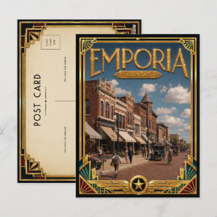 Carte Postale Emporia Kansas Art Déco Vintage de l'Âge d'Or