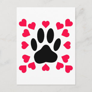 Carte Postale Empreinte de patte Chien Noir Avec Formes Cardiaqu