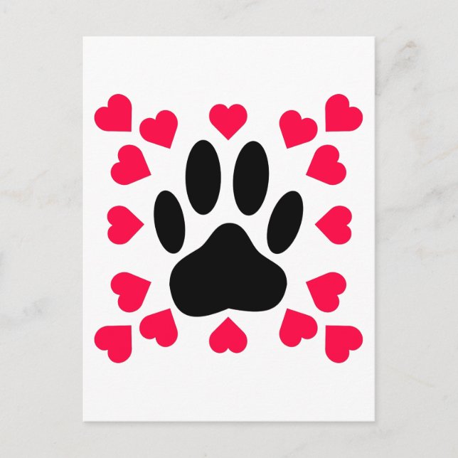 Carte Postale Empreinte de patte Chien Noir Avec Formes Cardiaqu (Devant)