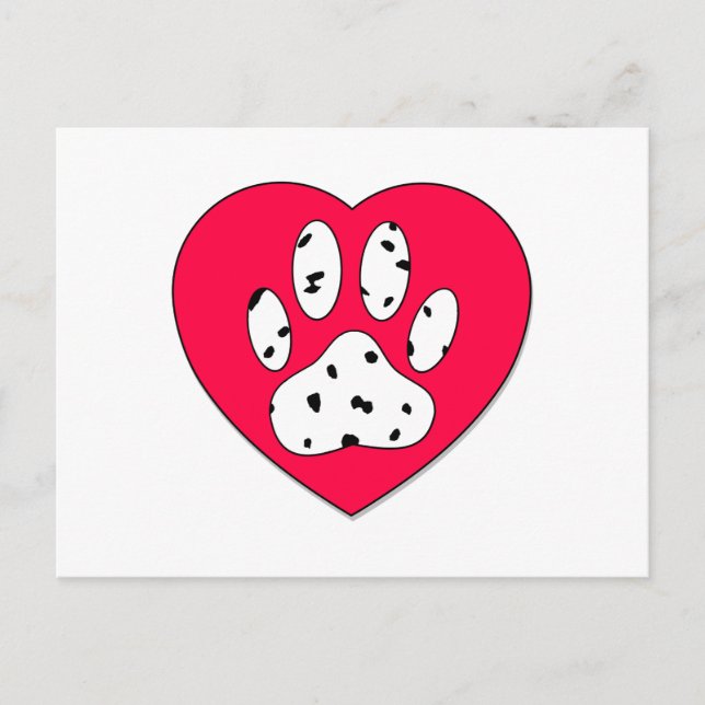 Carte Postale Empreinte de patte dalmate dans le coeur rouge (Devant)