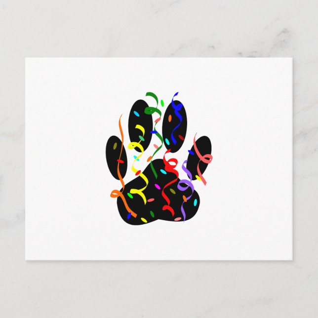 Carte Postale Empreinte de patte De Chien Avec Confetti Et Strea (Devant)
