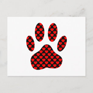 Carte Postale Empreinte de patte de chien avec des cœurs