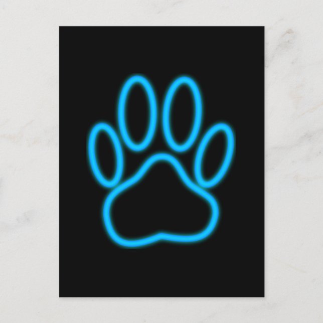 Carte Postale Empreinte de patte de chien de Néon Bleu (Devant)