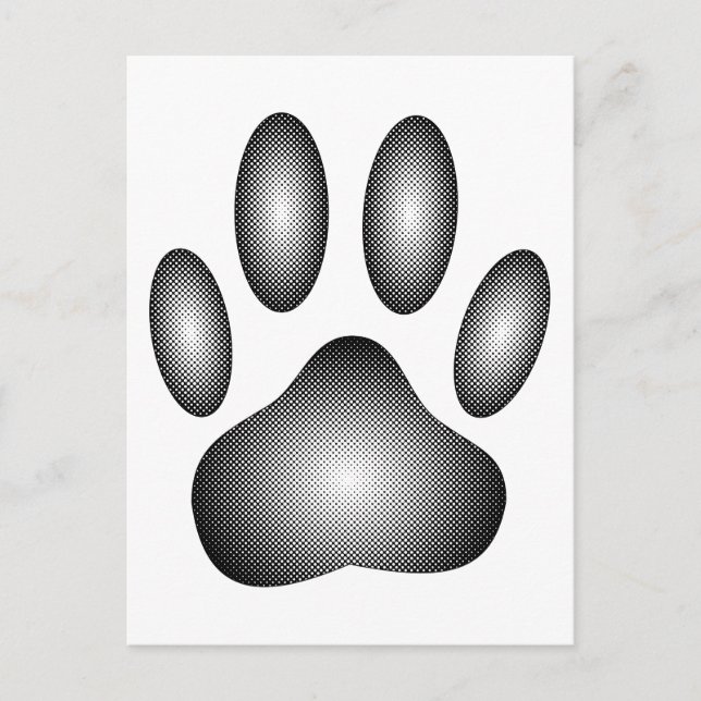 Carte Postale Empreinte de patte de chien en dégradé noir et bla (Devant)