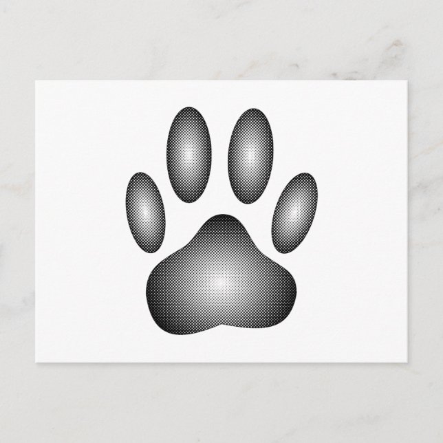 Carte Postale Empreinte de patte de chien en dégradé noir et bla (Devant)