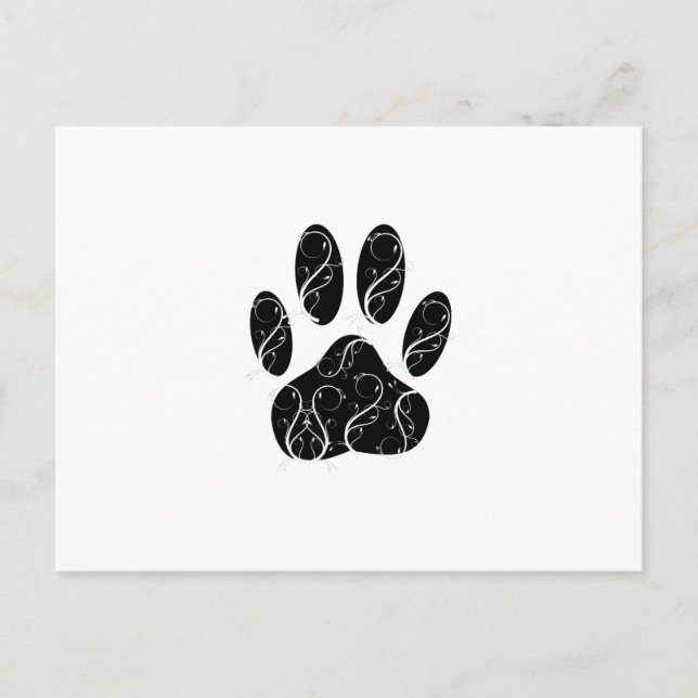 Carte Postale Empreinte de patte de chien noir avec fioritures b (Devant)