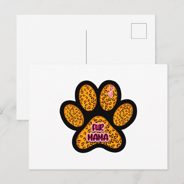 Carte Postale Empreinte de patte léopard Fur Mama Amoureux de le (Devant / Derrière)
